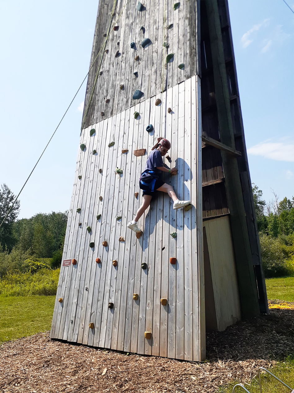 Rock Wall 2_Resized A camper climbs the rock wall at The Fowler Center, a camp that empowers special needs people to reach their limits