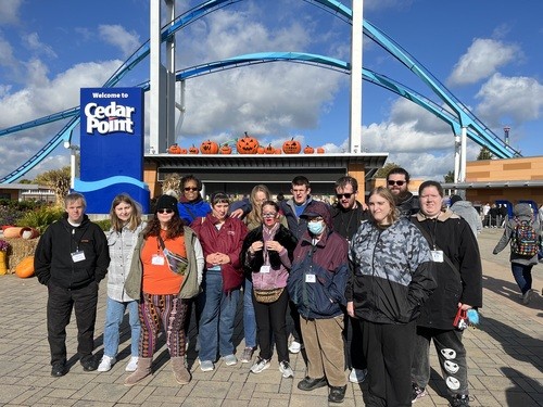 A group from the Fowler Center visiting Cedar Point during one of our travel adventures